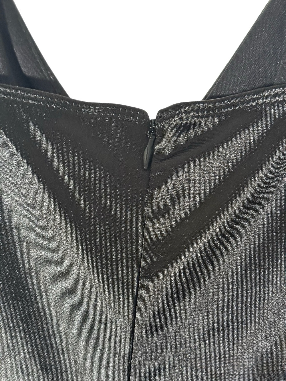 Satin Black Mini Slip Dress with Draped V-Neck - Picture 4 of 4